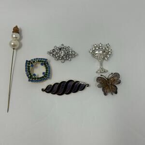 Lot 5 VTG Brooches Pins Costume Jewelry One Hat Pin One Signed Isle of Sky